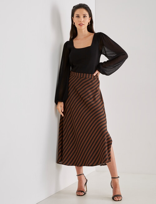 Whistle Stripe Satin Slip Skirt, Brown & Black product photo View 03 L