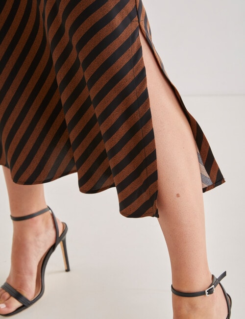 Whistle Stripe Satin Slip Skirt, Brown & Black product photo View 04 L
