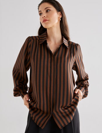 Whistle Stripe Fashion Blouse, Black & Bronze product photo