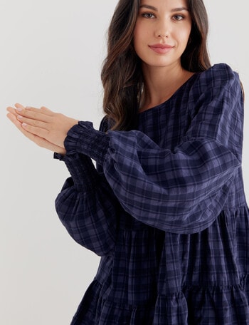 Whistle Self-Check Long Sleeve Top, Navy product photo