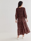 Whistle Autumn Ditsy Long Sleeve Shirred Neck Midi Dress, Brown product photo View 02 S