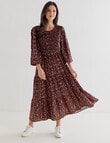 Whistle Autumn Ditsy Long Sleeve Shirred Neck Midi Dress, Brown product photo View 03 S