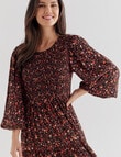 Whistle Autumn Ditsy Long Sleeve Shirred Neck Midi Dress, Brown product photo View 04 S