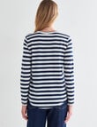 Zest Organic Cotton Long Sleeve Tee, Navy & White Stripe product photo View 02 S