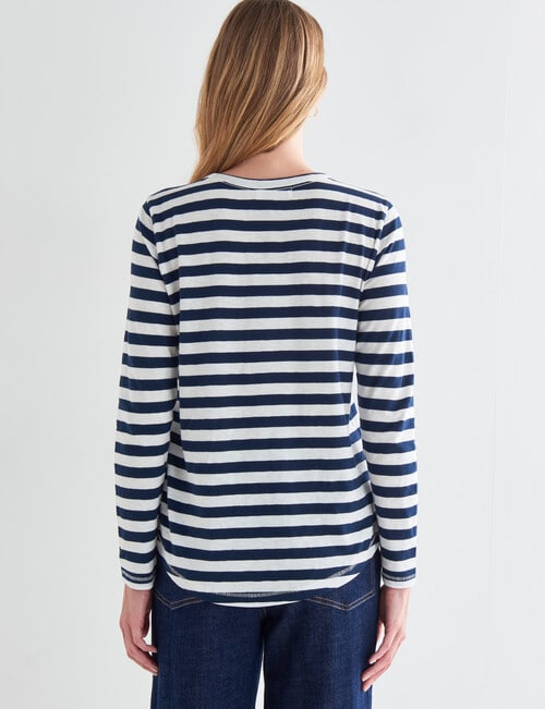 Zest Organic Cotton Long Sleeve Tee, Navy & White Stripe product photo View 02 L