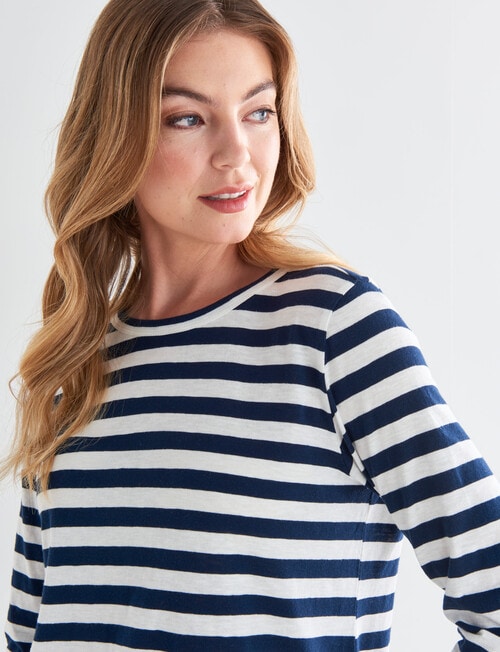 Zest Organic Cotton Long Sleeve Tee, Navy & White Stripe product photo View 04 L