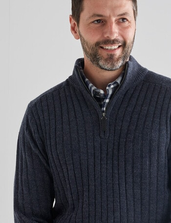 Chisel 1/4 Zip Ribbed Sweater, Blue Marle product photo