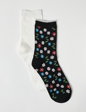Simon De Winter Quarter Crew Sock, 2-Pack, Ditsy Flower & Ivory product photo