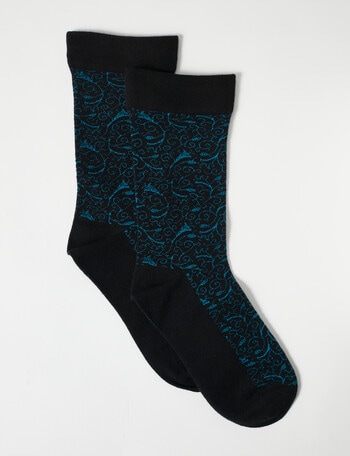Simon De Winter Circulation Crew Sock, 2-Pack, Black & Soft Teal product photo