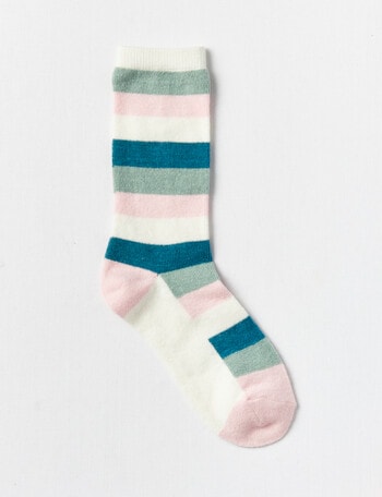Simon De Winter Winter Warm Crew Sock, Multi Stripes Blush product photo