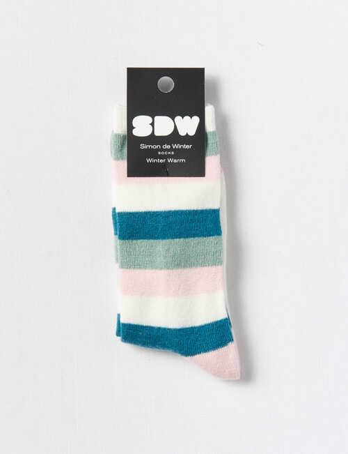 Simon De Winter Winter Warm Crew Sock, Multi Stripes Blush product photo View 02 L