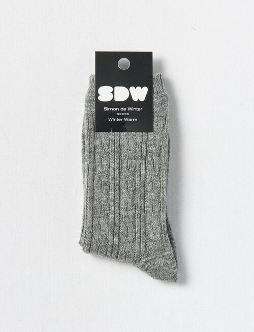 Simon De Winter Winter Warm Crew Sock, Textured Light Grey Marle product photo View 02 L