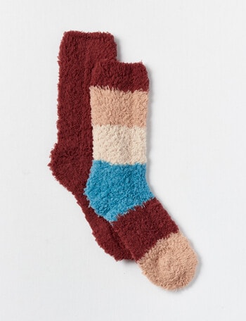 Simon De Winter Fluffy Yarn Strips Home Socks, 2-Pack, Ochre product photo
