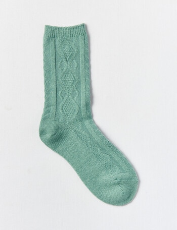 Simon De Winter Winter Warm Crew Sock, Textured Diamonds Green product photo