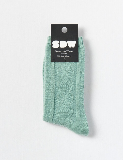 Simon De Winter Winter Warm Crew Sock, Textured Diamonds Green product photo View 02 L