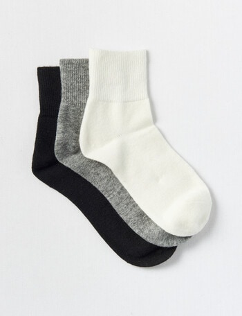 Simon De Winter Rib Cuff 3/4 Crew Sock, 3-Pack, Ivory, Light Grey & Black product photo