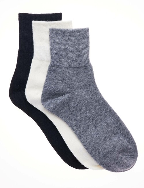 Simon De Winter Rib Cuff 3/4 Crew Sock, 3-Pack, Ivory, Light Grey & Black product photo View 02 L
