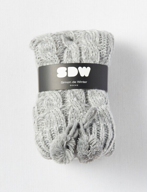 Simon De Winter Sherpa Lined Cable Knit Home Socks, Pearl Stone product photo View 02 L