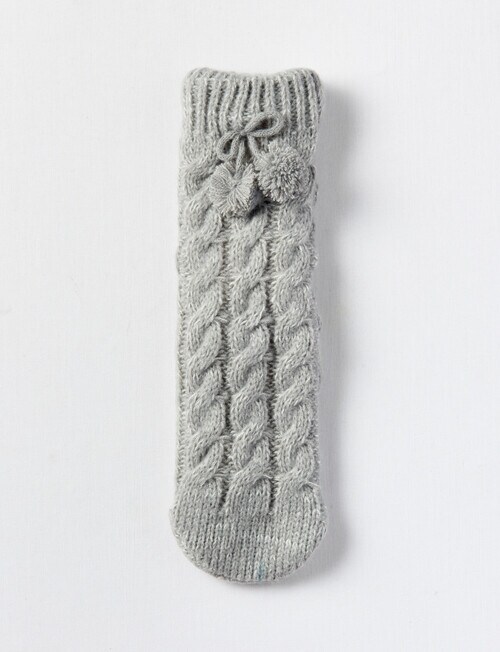 Simon De Winter Sherpa Lined Cable Knit Home Socks, Pearl Stone product photo View 03 L