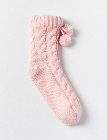 Simon De Winter Sherpa Lined Cable Knit Home Socks, Blush product photo