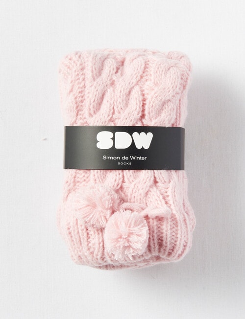 Simon De Winter Sherpa Lined Cable Knit Home Socks, Blush product photo View 02 L