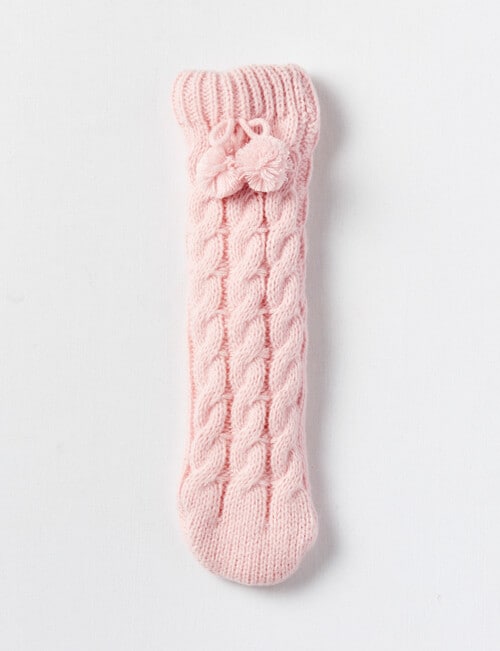 Simon De Winter Sherpa Lined Cable Knit Home Socks, Blush product photo View 03 L