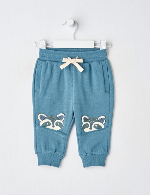 Teeny Weeny Fleece Track Pant Raccoon, Teal - Pants & Leggings