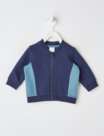 Teeny Weeny Contrast Fleece Zip Through Sweatshirt, Navy product photo
