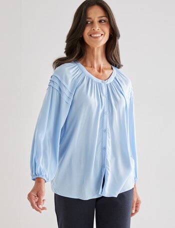 Ella J Pleat Sleeve Top, Pale Blue product photo