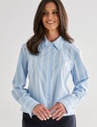 Ella J Stripe Classic Cotton Shirt, Blue & White product photo View 05 S