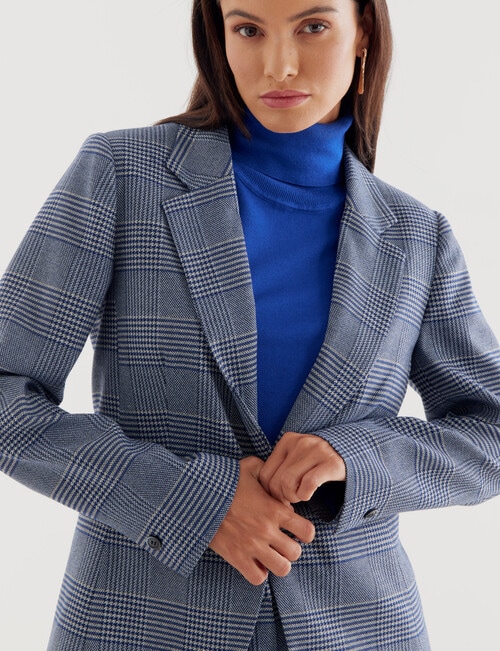 Oliver Black Long Sleeve Check Blazer, Blue Check product photo View 04 L