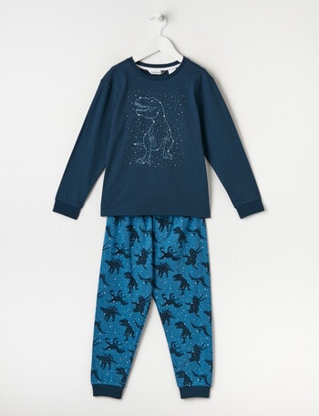 Sleep Mode Glow Dino Knit Long Pyjama Set, Blue product photo