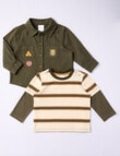 Teeny Weeny Tee & Flannel Shirt Set, 2-Piece, Khaki product photo