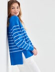 Zest V Neck Knitwear Jumper, Stripe Blue & Ivory product photo View 05 S