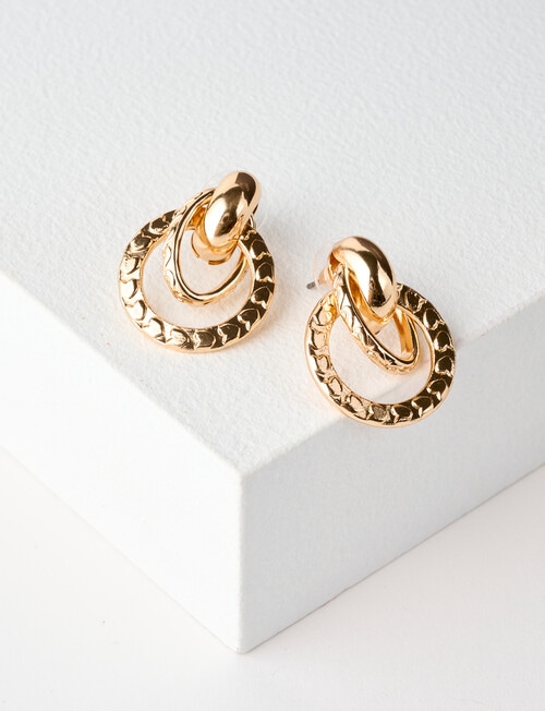 Whistle Accessories Interlock Round Earrings, Imitation Gold product photo View 02 L