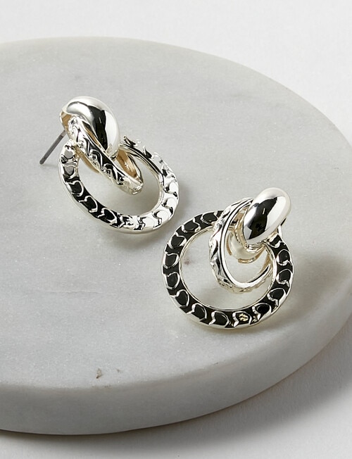 Whistle Accessories Interlock Round Earrings, Imitation Silver product photo View 02 L