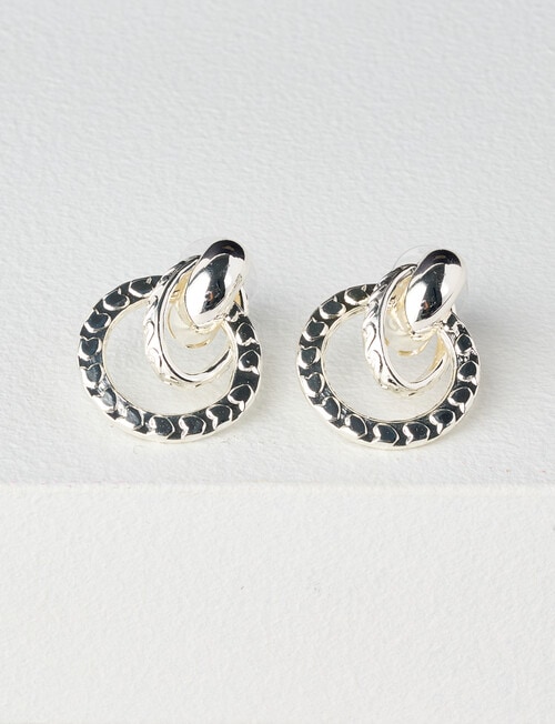 Whistle Accessories Interlock Round Earrings, Imitation Silver product photo View 03 L
