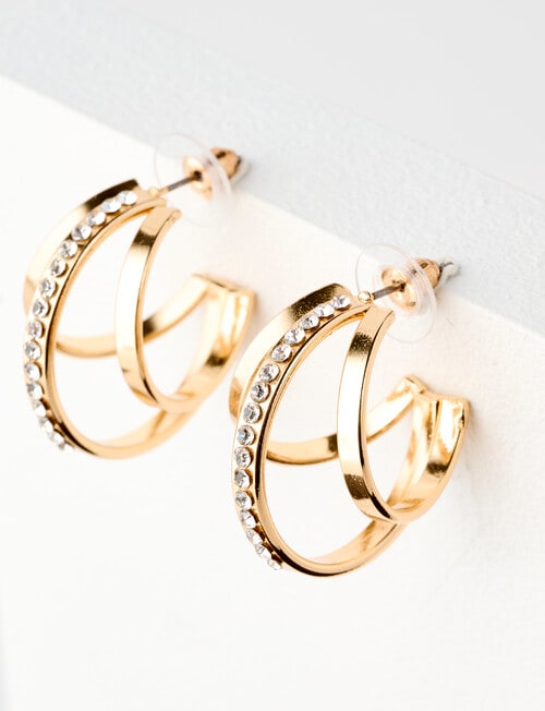 Whistle Accessories Triple Hoop Diamante Huggies, Imitation Gold product photo View 02 L
