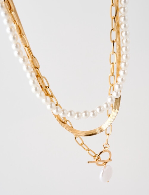 Whistle Accessories Layered Snake and Pearl Chain Necklace, Imitation Gold product photo View 02 L