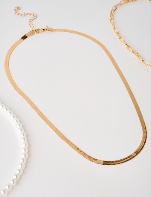 Whistle Accessories Layered Snake and Pearl Chain Necklace, Imitation Gold product photo View 03 L