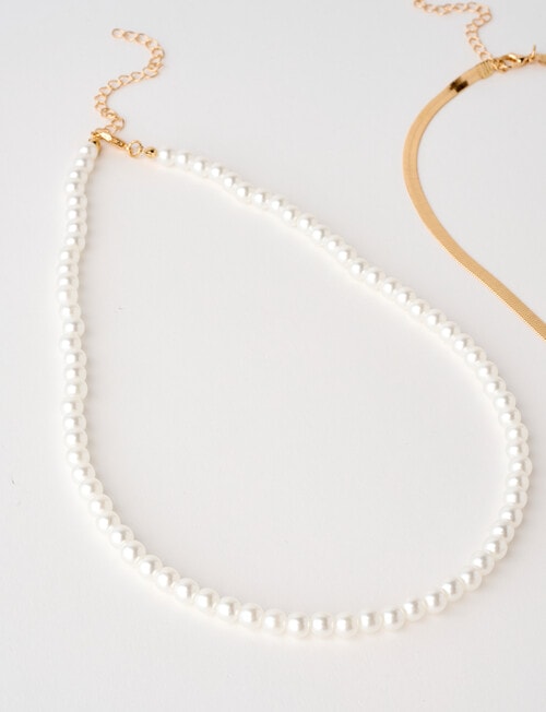 Whistle Accessories Layered Snake and Pearl Chain Necklace, Imitation Gold product photo View 05 L