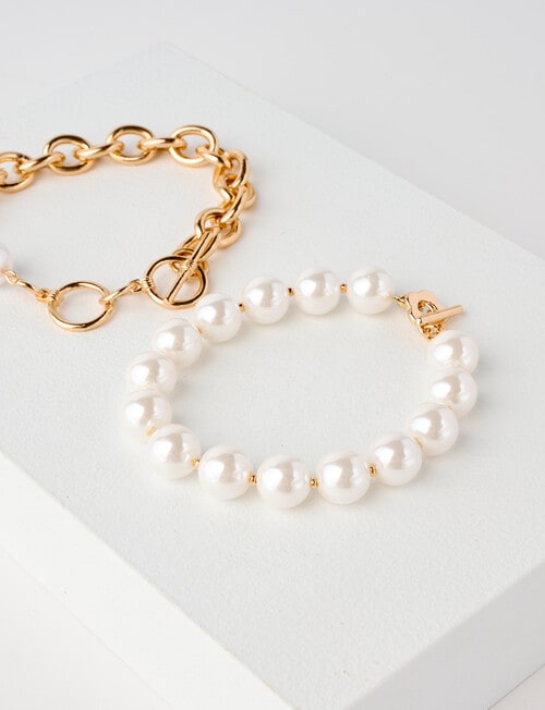 Whistle Accessories Pearl Chunky Bracelets, 2-Pack, Imitation Gold product photo View 04 L