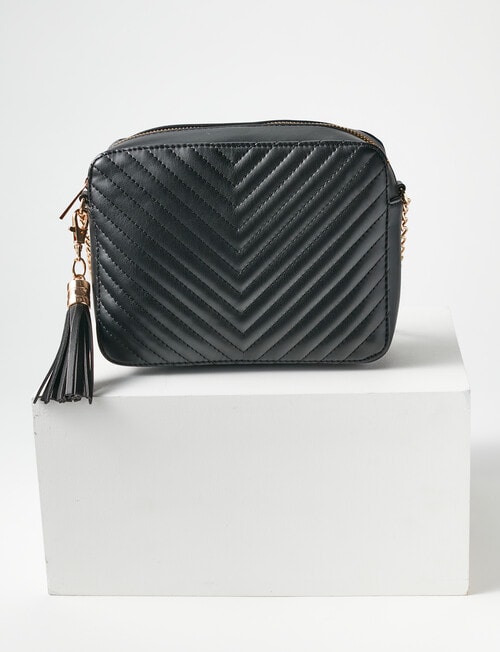 Pronta Moda Quilted Mary-Jane Crossbody Bag, Black product photo View 02 L