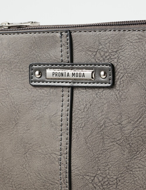 Pronta Moda Stitch Detail Esme Crossbody Bag, Grey product photo View 03 L