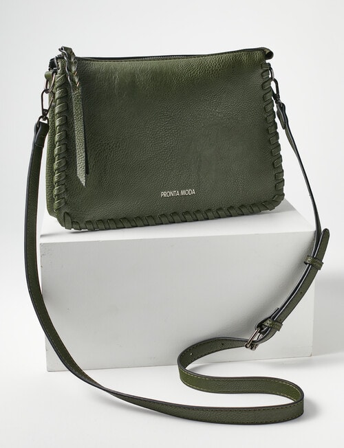 Pronta Moda Braided Handle Nora Shoulder Bag, Olive product photo View 02 L