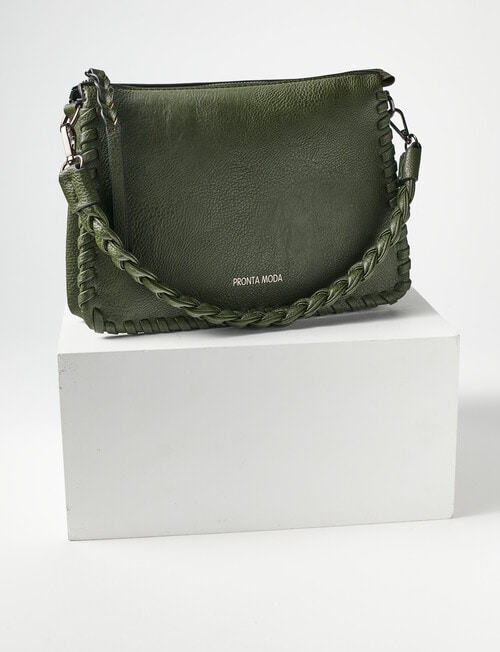 Pronta Moda Braided Handle Nora Shoulder Bag, Olive product photo View 04 L