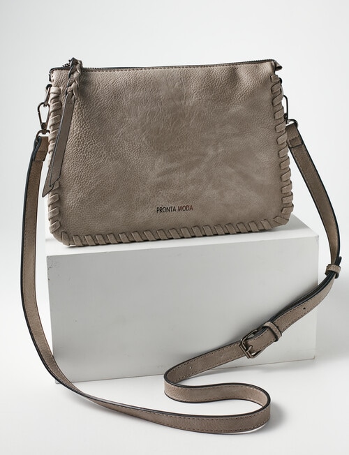 Pronta Moda Braided Handle Nora Shoulder Bag, Stone product photo View 02 L