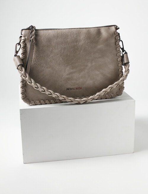 Pronta Moda Braided Handle Nora Shoulder Bag, Stone product photo View 03 L