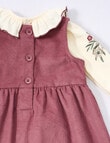 Teeny Weeny Cord Pinny and Long-Sleeve Shirt Set, 2-Piece, Black Raspberry & Warm White product photo View 02 S