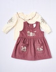 Teeny Weeny Cord Pinny and Long-Sleeve Shirt Set, 2-Piece, Black Raspberry & Warm White product photo View 03 S
